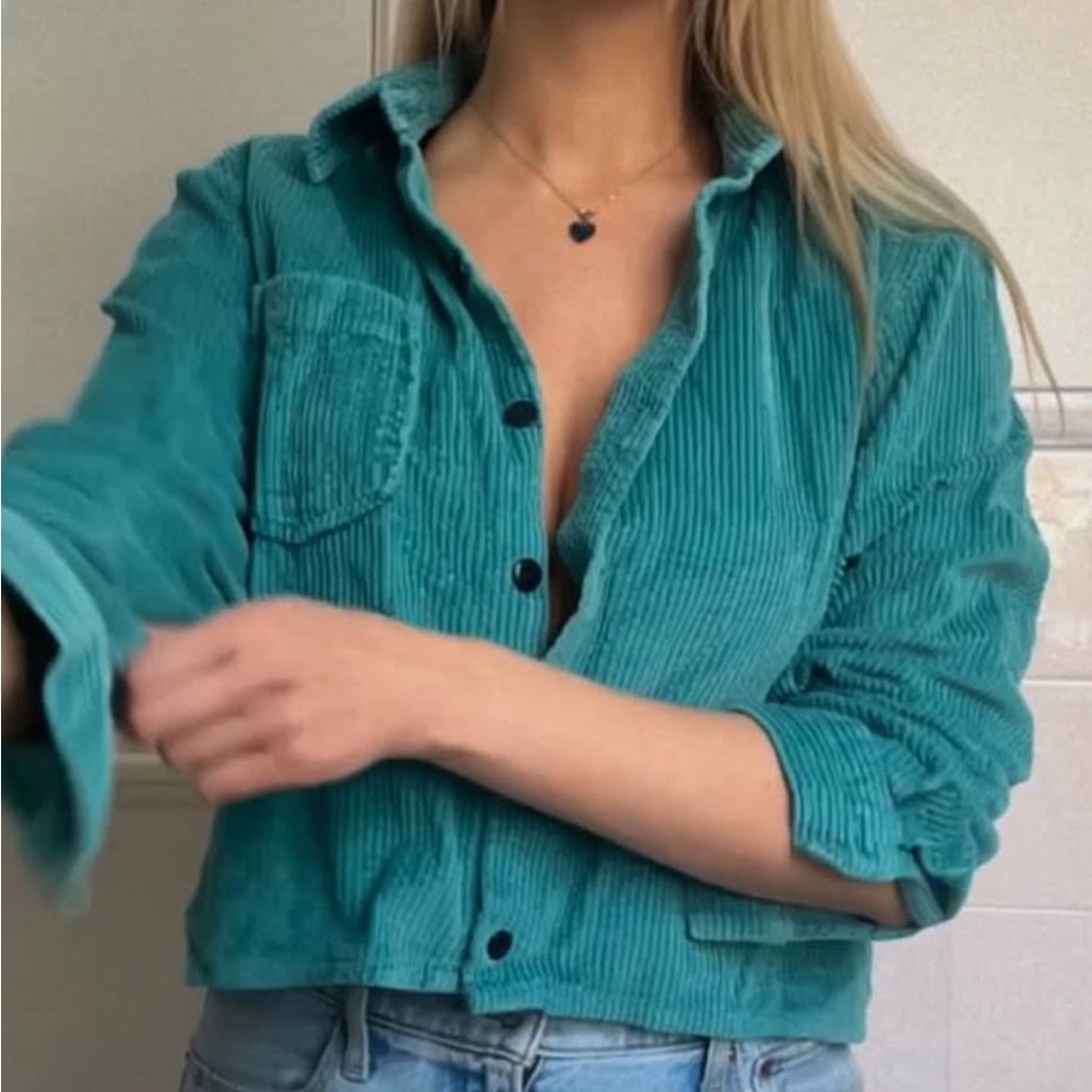 Stylish Teal Corduroy Button-Up